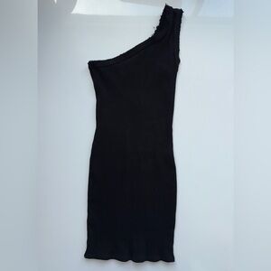 Black Ribbed One-Shoulder Dress